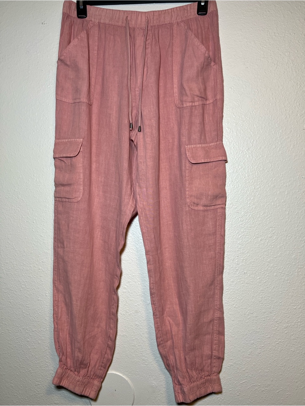 Nicole Miller New York 100% Linen Cargo Jogger Pants Pink Womens Size Large